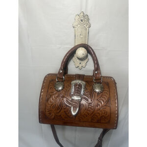 FORCE TEN Western Tooled Leather Doctor Satchel Crossbody Vintage